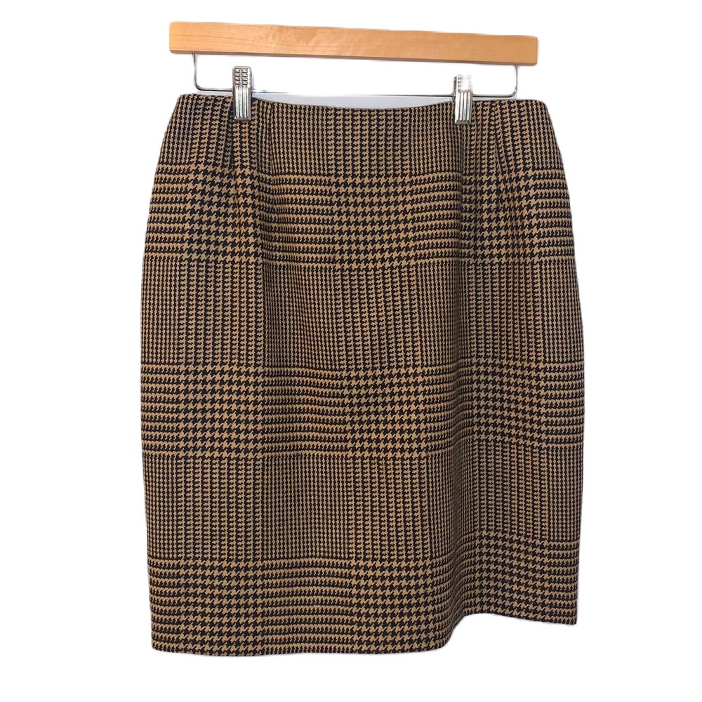 Talbots Black & Tan Houndstooth Wool Tailored Pencil Skirt Size 10